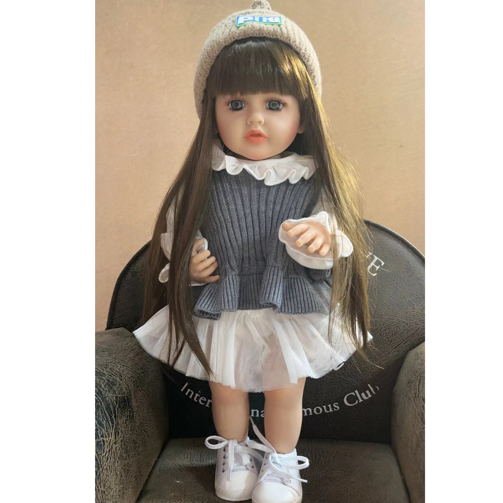 다크 브라운 눈 인형 회색 스웨터