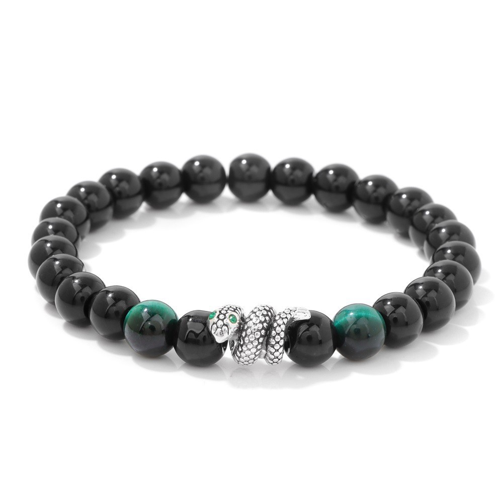 2025 Cross-Border New Year of the Snake Year Elastic Bracelet for Men 8mm Stone Beads Retro Simple Men's and Women's Hand Accessories