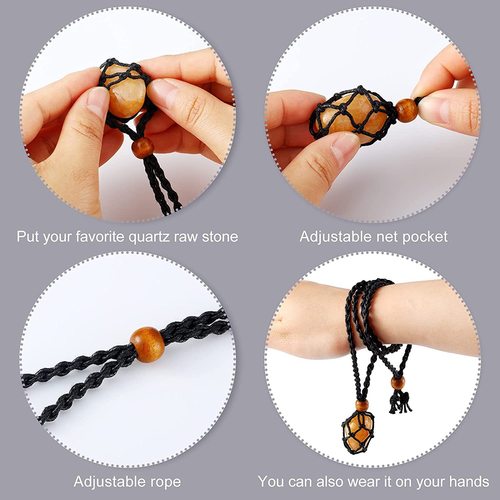 2pcs Europe and the United States natural stone crystal original stone net woven necklace pendant rope weaving adjusting a net restoring ancient ways ( no stone)