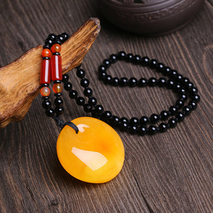 Amber Chicken Oil Yellow Beeswax Raw Stone Pendant Round Water Drop Amber Safety Buckle Men's and Women's Pendant Sweater Pendant