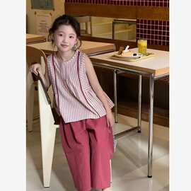 女童韩版宽松拼色休闲夏装中大童夏季新款时尚无袖背心上衣两件套