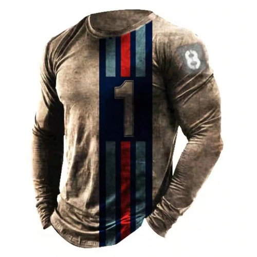  European and American Foreign Trade Cross-border New Men's Casual Crew Neck Long Sleeve Digital Printing Slim Fit Hooded T-shirt