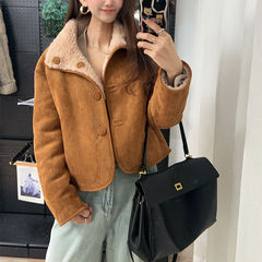 工場現物2025春の新型両面に顆粒ウールコートを着ている女性のカシミヤ毛皮の短いコート