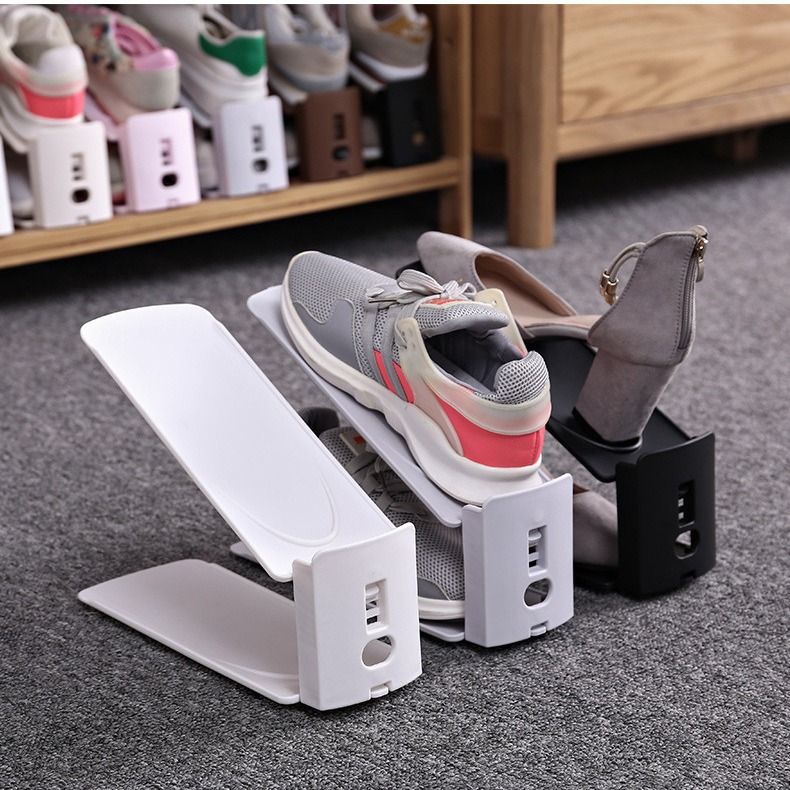 Cross-border plastic shoe rack 3-tier adjustable one-piece shoe stand double-layer home solid color shoe storage creative organization