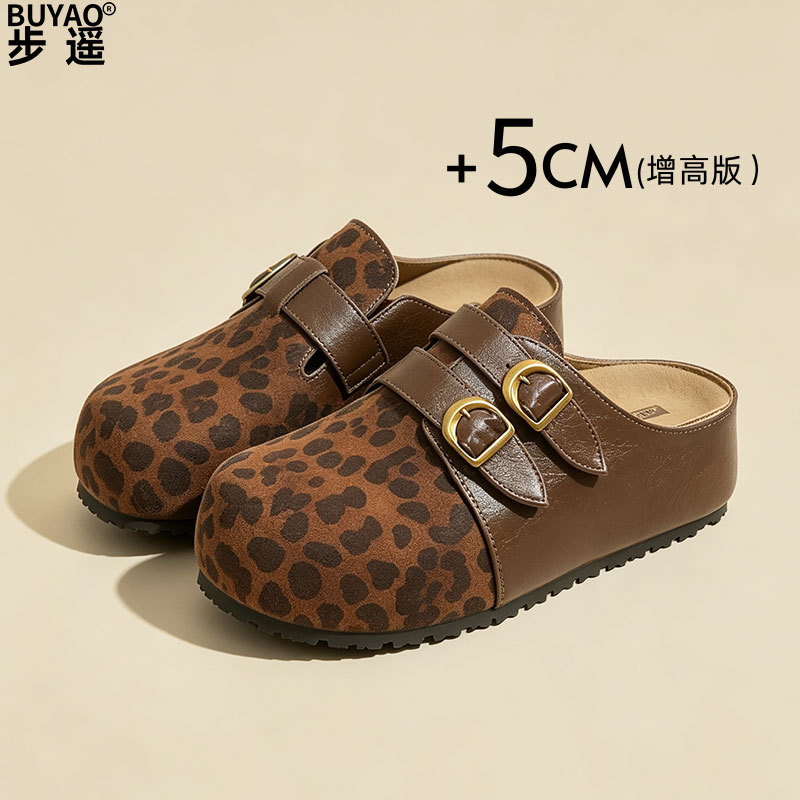 现货~真皮厚底勃肯鞋女款一脚蹬懒人外穿包头半拖鞋无后跟穆勒鞋