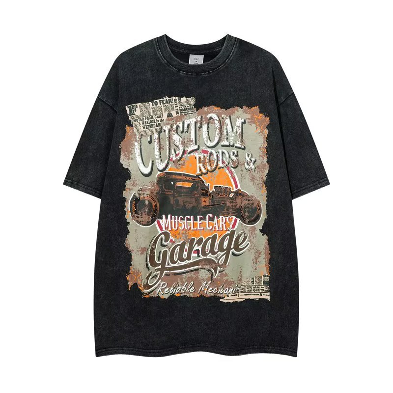 American Style Retro Pure Cotton vintage Short-sleeved T-shirt Men's ins Street-style Washed Old Large Size Couple's Top American Style Retro Pure Cotton vintage Short-sleeved T-shirt Men's ins Street-style Washed Old Large Size Couple's Top
