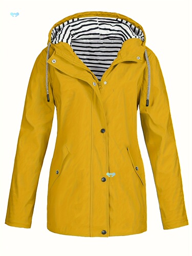 Women'S Casual Yellow Hooded Jacket Stylish Long Sleeve