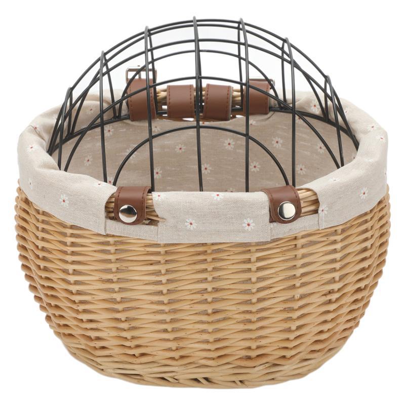 Cesta de mimbre personalizada con tapa cesta para mascotas cesta delantera para bicicletas tejida a mano de ratán desmontable para gatos y perros para mascotas
