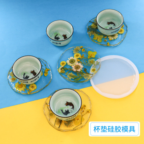 Round cut coaster mirror glue mold ins style ornaments placemat epoxy resin silicone mold set