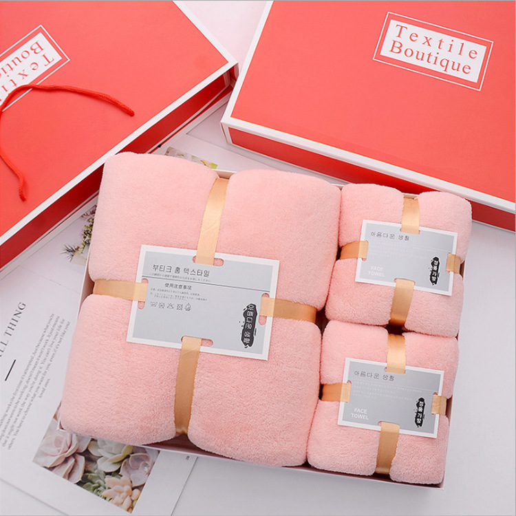 Coral Fleece Towel Set Gift Box (3 Pieces) - Ideal Gift for Corporate Gifting, Business Gifts, and Bulk Wholesale