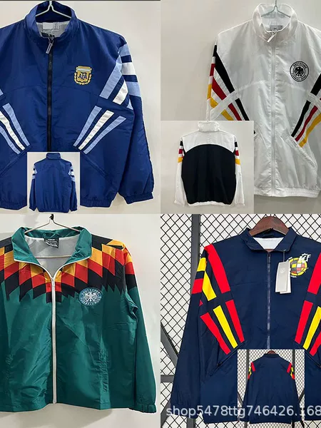 Wholesale Retro Windbreaker Windproof Jacket Italy France Germany Real Madrid Manchester United Football Training Uniform Jersey
