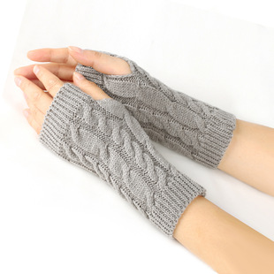 Autumn and Winter Warm Woolen Gloves, Large and Small Twist Fingerless Gloves, Fake Sleeves, Woolen Sleeves, Cross-Border Knitted Gloves