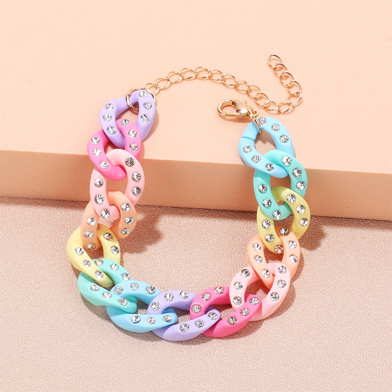 Daily Occasion Alloy, soft clay Material Punk Colorful Alloy Soft Clay Chain Diamond Rhinestone Necklace