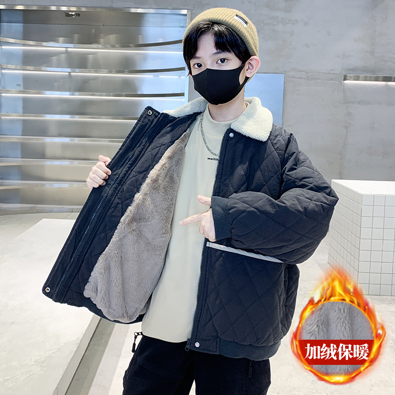 (2개) 소년 코트 가을과 겨울 2023 새로운 중대형 어린이 기모 두꺼운 겨울 어린이 따뜻한 옷깃 서양식 면화 패딩 코트