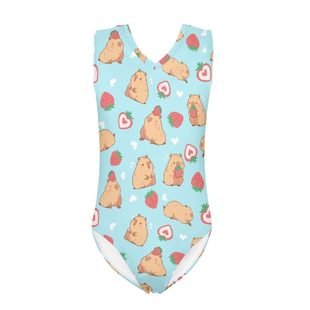 Factory Direct Sales V Neck Rabbit Cat Cute Cartoon Animal Watermelon Print Kidsren's One-Piece Swimsuit Fresh Swimsuit