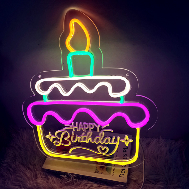 クロスボーダーお诞生日おめでとうledネオンHappy Birthdayケーキスタイリング祭りパーティー装饰ライトUSB|undefined