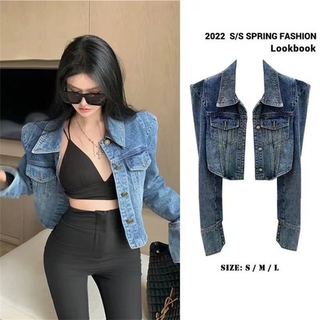 感直角肩外套短款牛仔外套女美式复古宽松休闲百搭夹克上衣