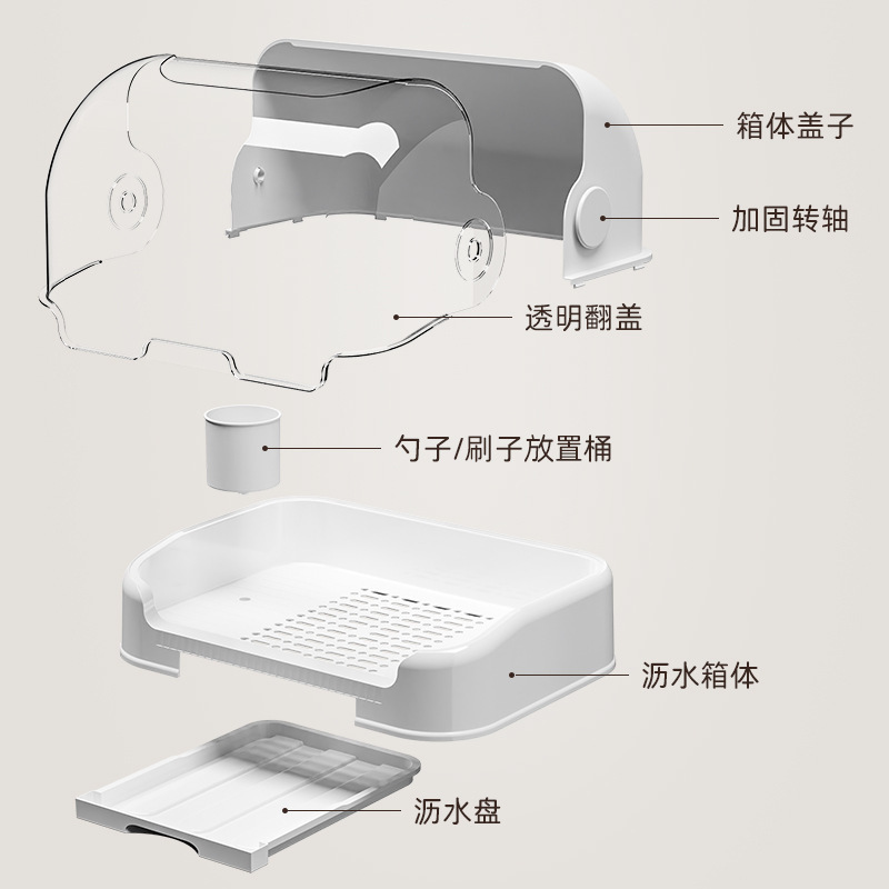 哺乳瓶収納箱棚水切り棚防塵蓋付きサプリメント収納棚赤ちゃん食器収納ケース|undefined