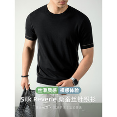 ライト高級マルベリーシルクリヨテンセーターメンズ半袖Tシャツ夏薄いハイエンドビジネス通気性カジュアルトップ