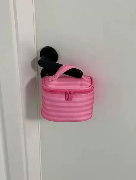 Striped Cosmetic Bag with Mirror for Women, Portable for Travel, Large Capacity, Standable, Cute, Small Square Handbag
