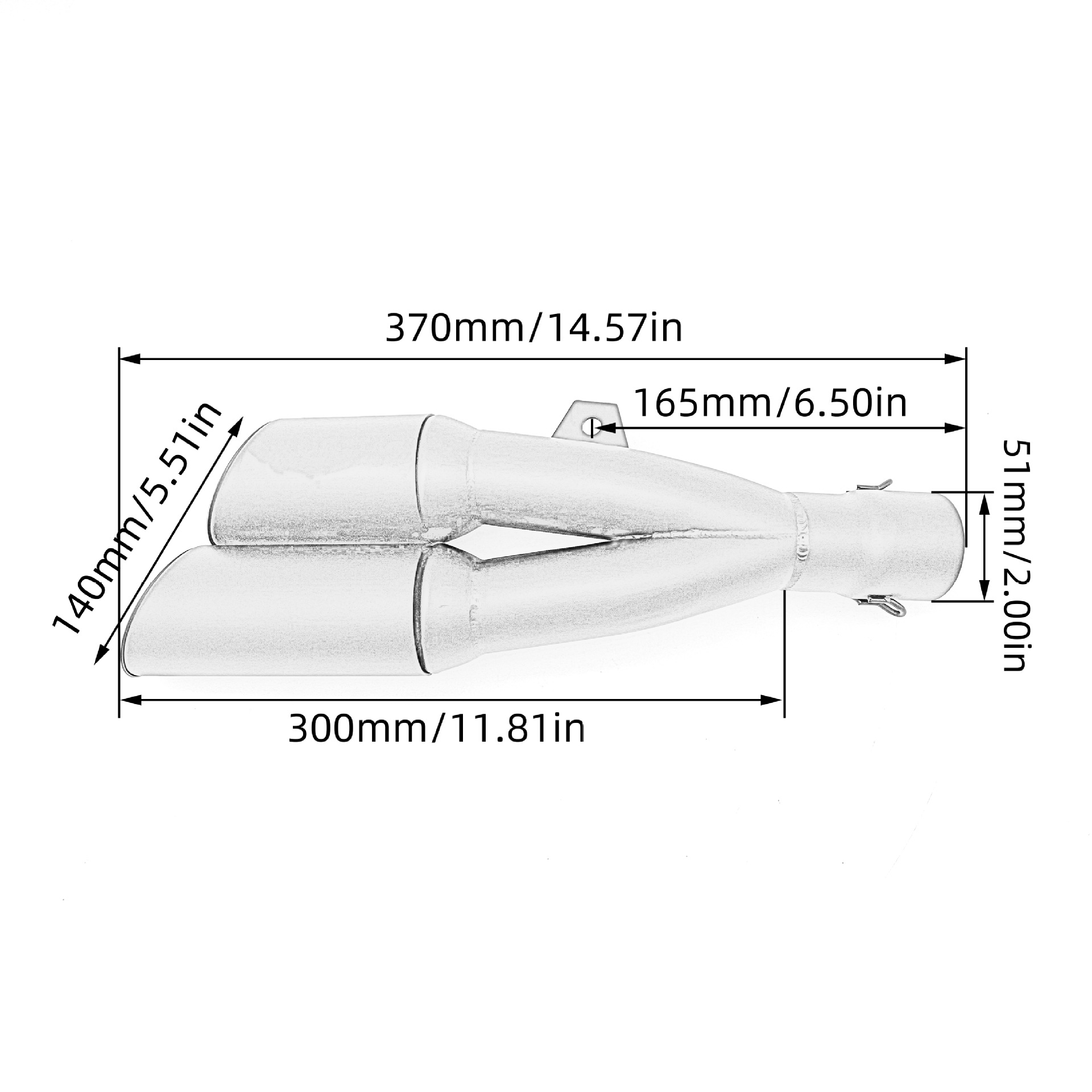 Suitable for Motorcycle Universal Exhaust Pipe Ak Caliber 51mm Modified Tail Section Exhaust Pipe Scorpio Double Outlet 370mm