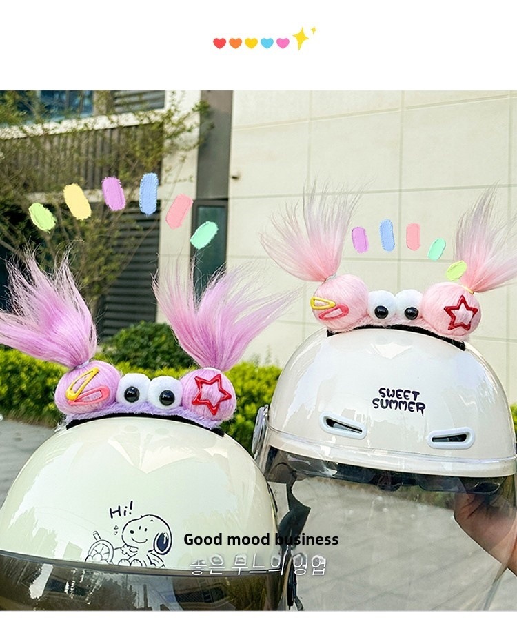 Helmet Decoration Braids Funny Plush Big Eye Helmet Top Accessories