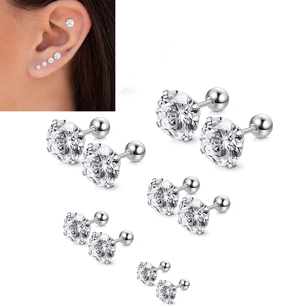 Simple Style Round Stainless Steel Inlay Zircon Ear Studs 1 Piece