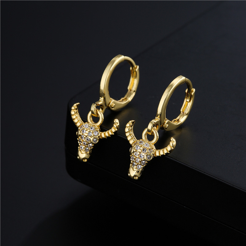 Earrings Classification Wedding, Travel Occasion Fashion Copper Plated Gold Micro-inlaid Zircon Bull Head Earrings