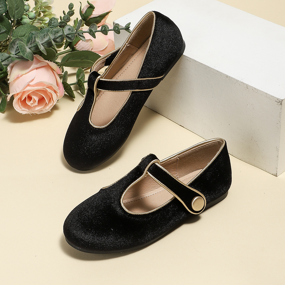 children's black fashionable shoes with velcro