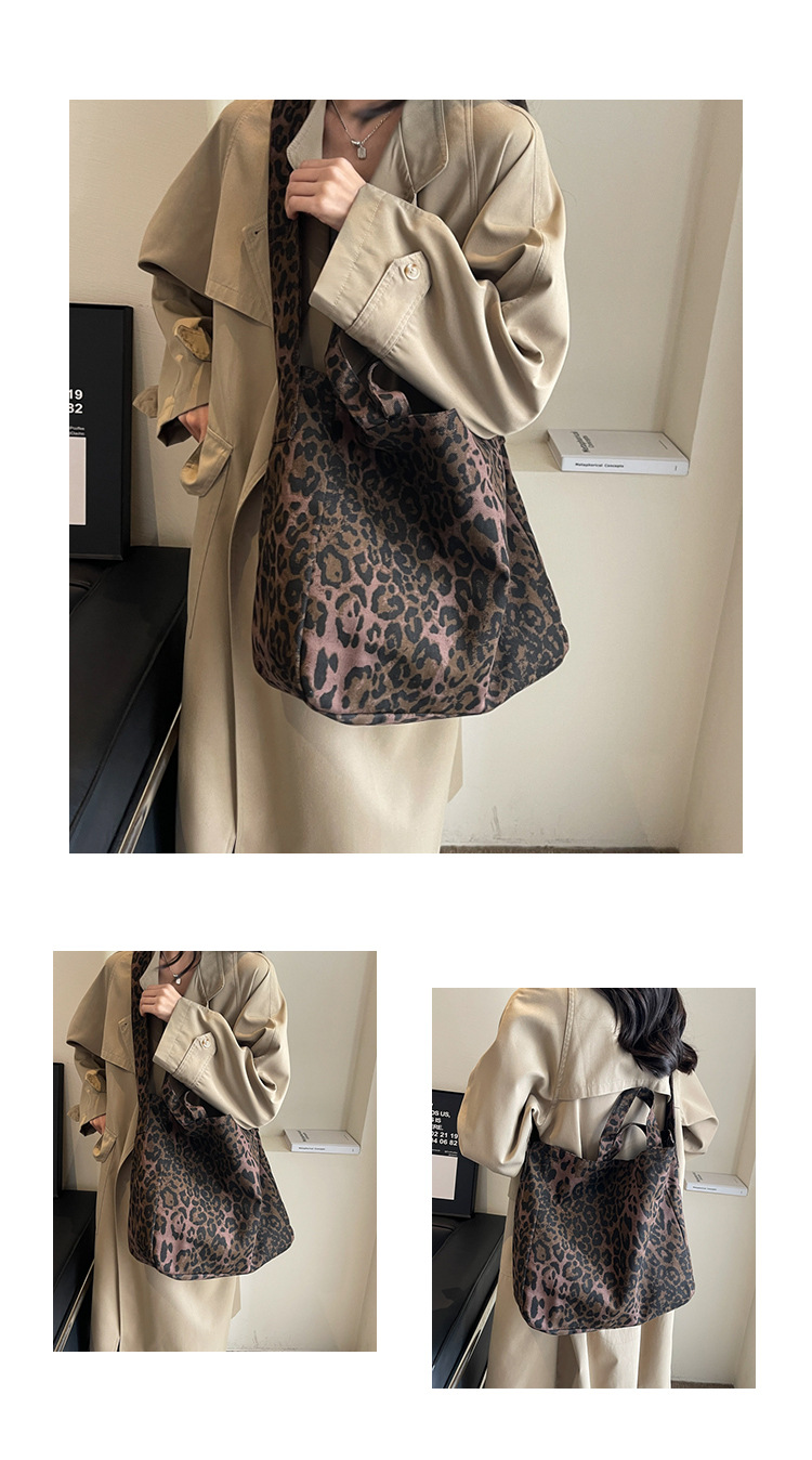 262g Weight Polyester Lining Material Zipper Closure Type Single Shoulder Strap Strap Type Tote Bag Bags Type Daily, Street Occasion Leopard Pattern All Seasons Season Women's Gender Streetwear Style Square Shape Large Size Women's Large Cloth Leopard Streetwear Zipper Tote Bag 1