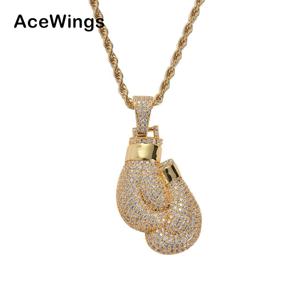 Gold Boxing Gloves Pendant Necklace with Zirconium Chain