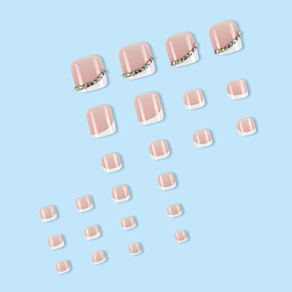 Comercio exterior blanco borde francés uñas de los pies con incrustaciones de diamantes productos de manicura chicas calientes europeas y americanas uñas parche de uñas postizas nails