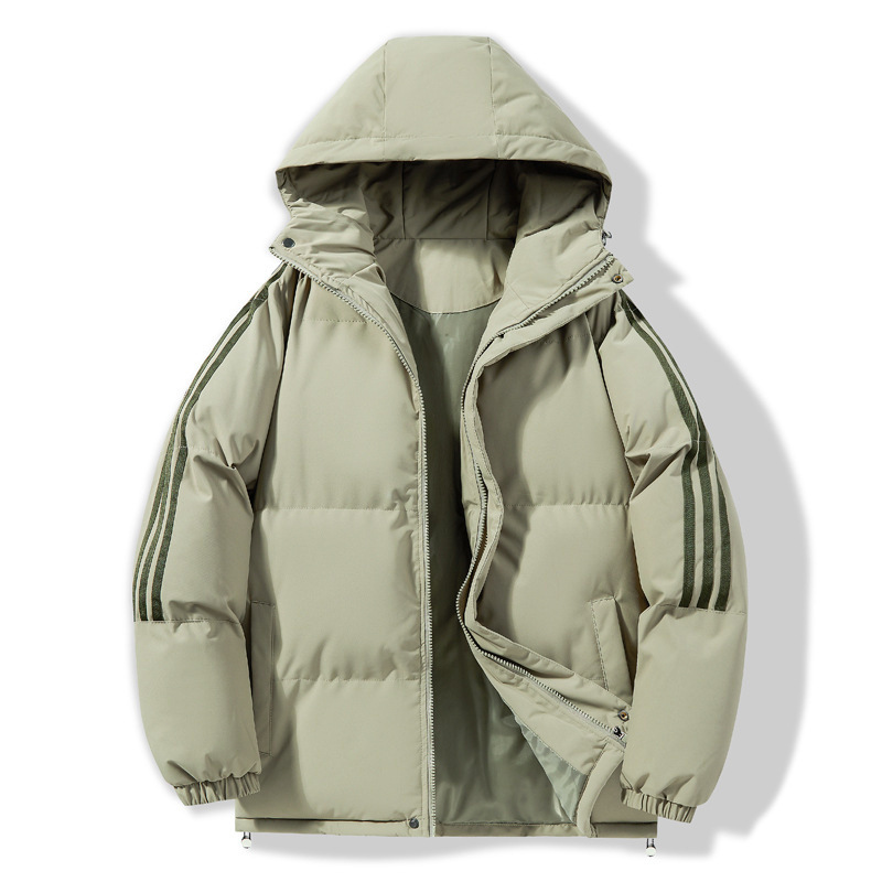 Invierno nueva pareja tres barras ropa de algodón marca de moda deportiva ocio juvenil popular encapuchado al aire libre chaqueta de algodón gruesa