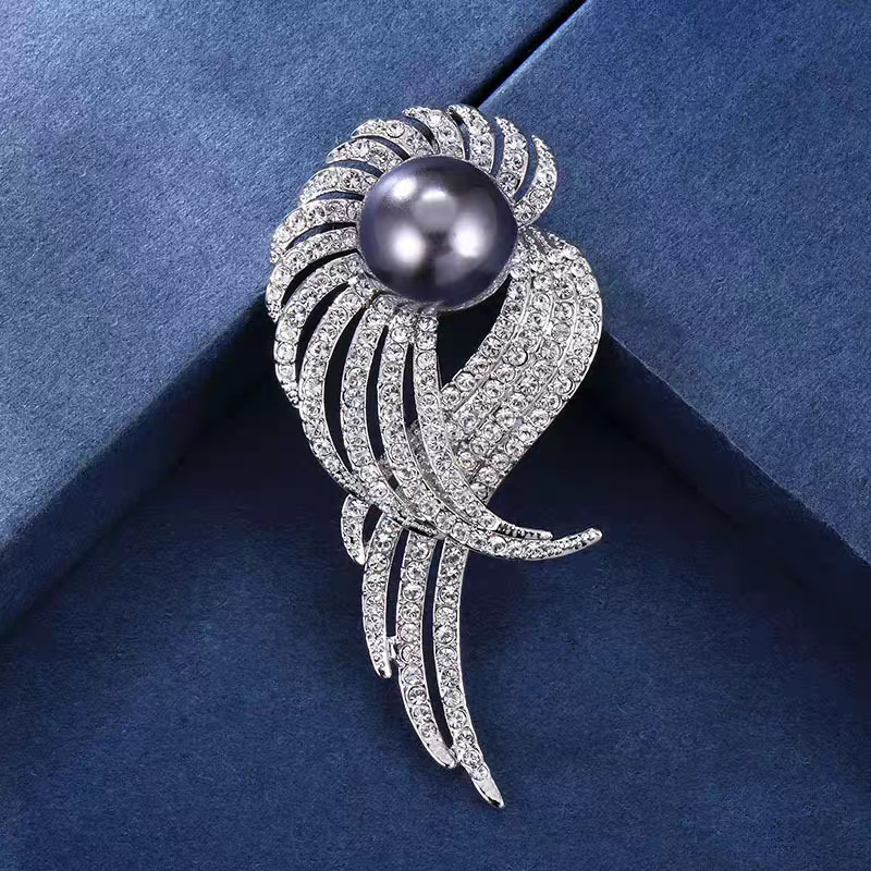 Feder Design Perlen Brosche Elegantes Damen Accessoire Für Sakko_voghion.com