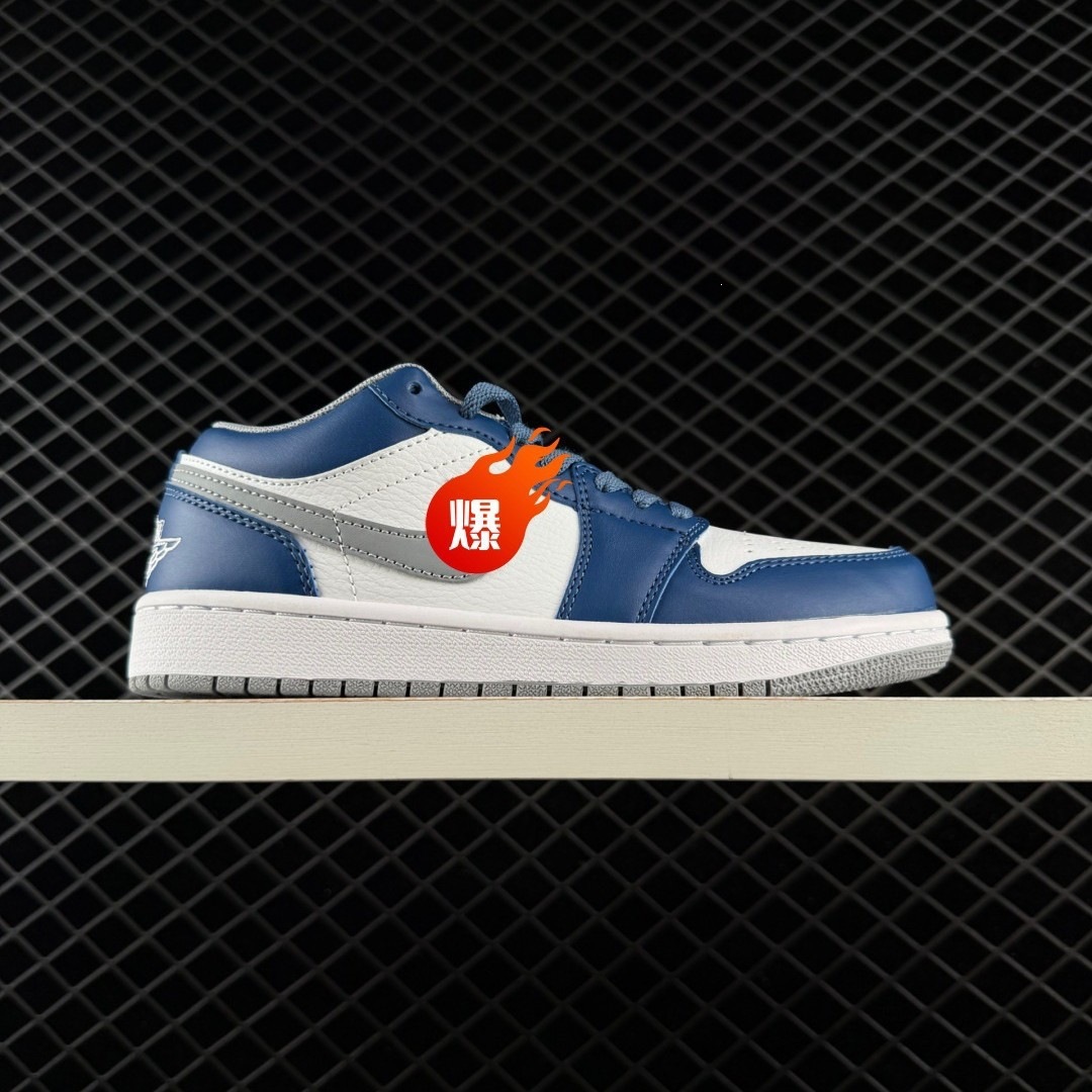 Air AJ1 Low Blue White Green Basketball Sneakers Swoosh Jumpman Wings Logo