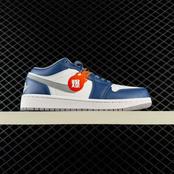 Air AJ1 Low Blue White Green Basketball Sneakers Swoosh Jumpman Wings Logo