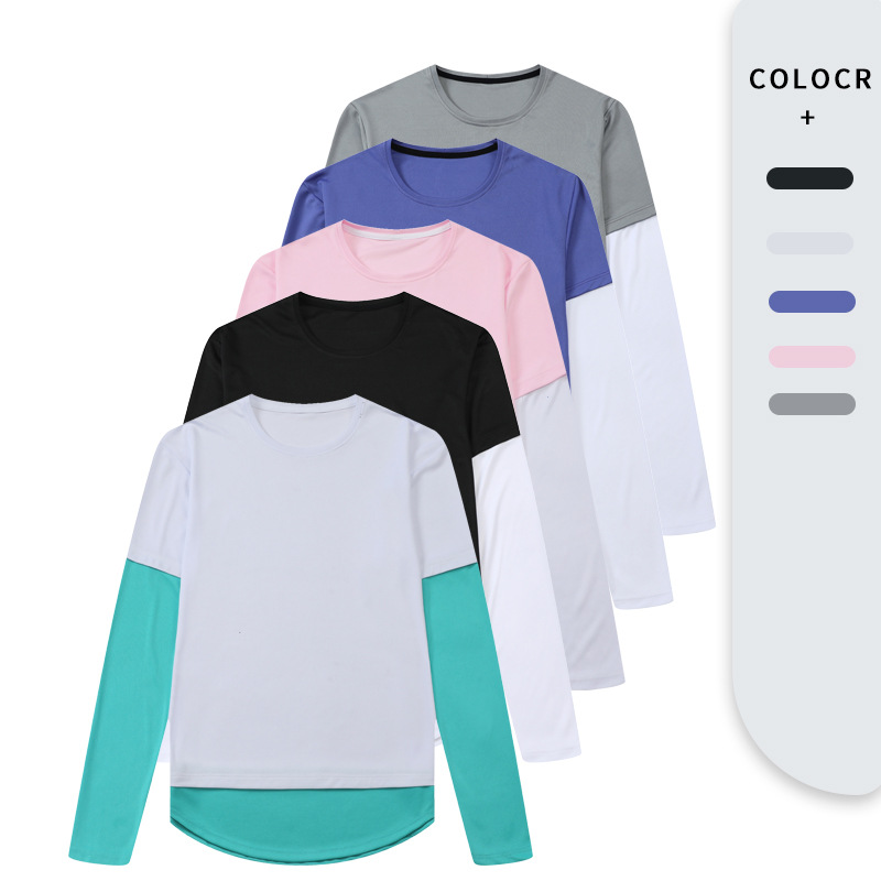 Running Casual Sports T-shirt Long Sleeve Autumn And Winter Round Neck Splicing Blank Version Quick-drying Clothes Football Training Fitness Clothes
