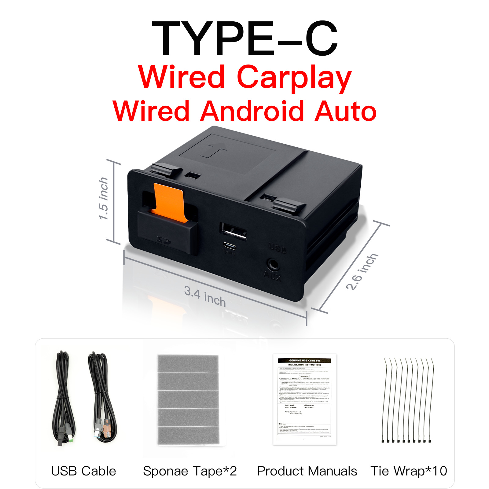 Mazda Wireless CarPlay & Android Auto Module for Mazda USB Adapter (Simsiz CarPlay və Android Auto) - wired-type-c-version