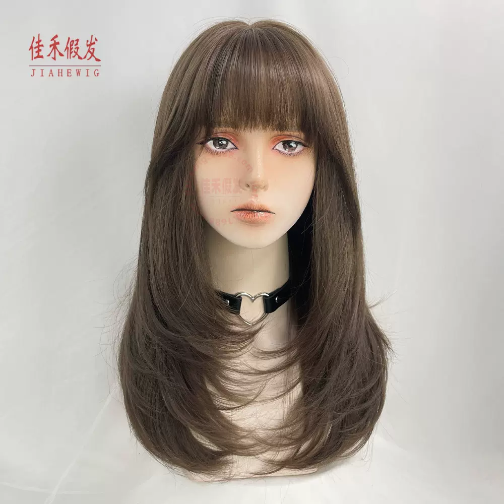 佳禾假发新发2022韩式气质长发空气刘海修脸发套自然内扣化纤假发