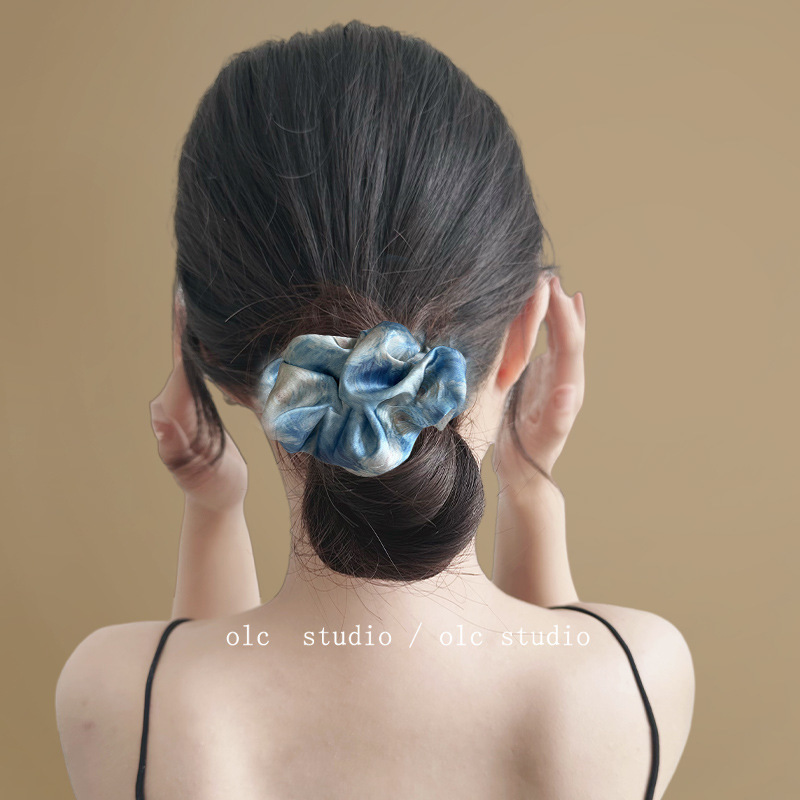 静谧星空蓝~高级感油画缎面大肠发圈扎头发发绳优雅头绳发饰女夏|undefined