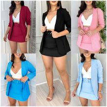 品质款2025春季少女风清新甜美开衫上衣腰带裙俩件套装