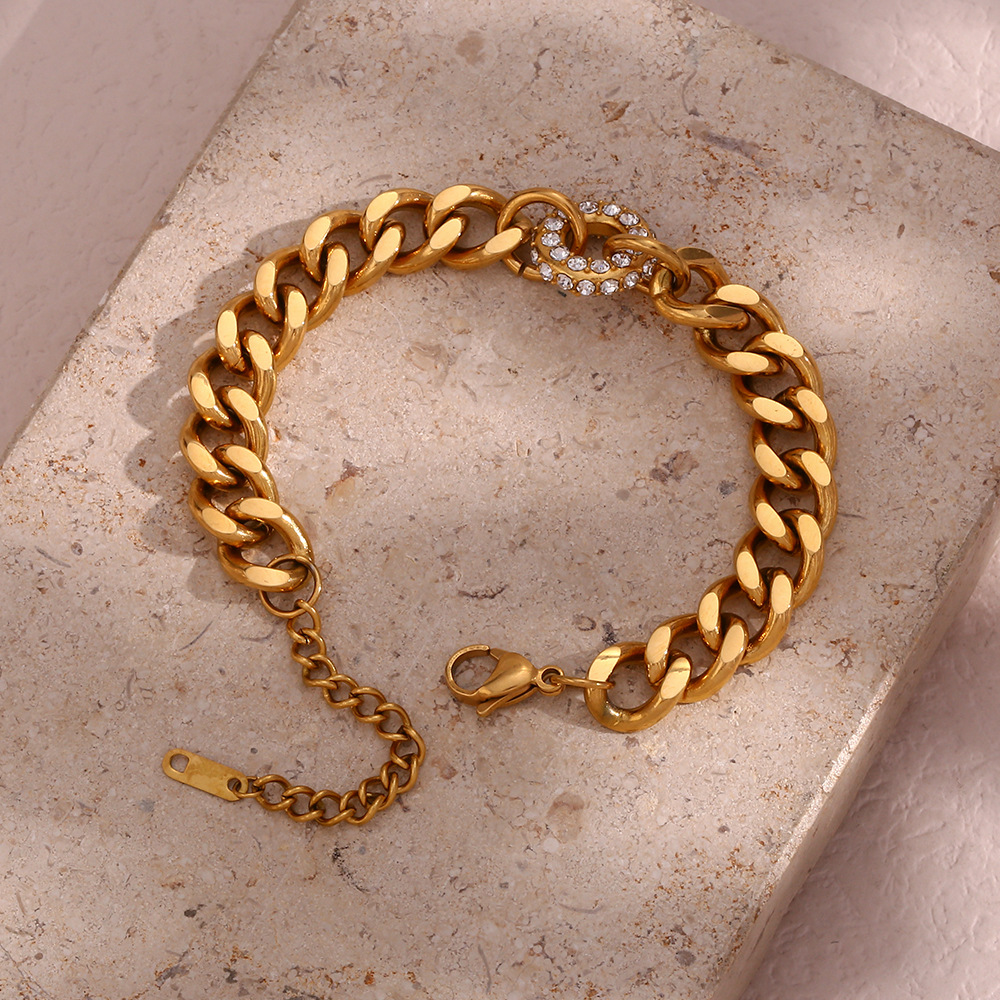 Fashion Round Stainless Steel Plating Inlay Zircon Bracelets Necklace