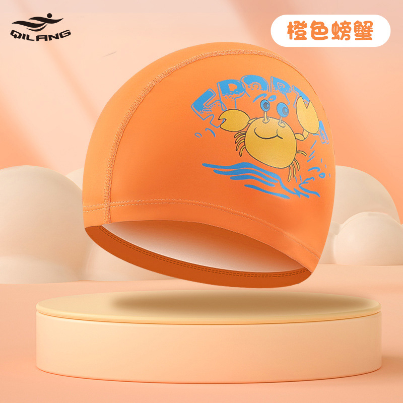 Gorro de natación para niños Revestimiento de PU de dibujos animados lindo niños y niñas impermeable protección para los oídos impresión logo gorra de natación ventas directas de la fábrica