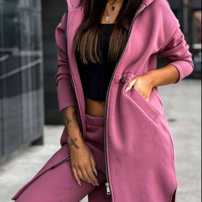 Damkläder nytt mode avslappnad tröja med huva i fleece kostym damkläder_voghion.com