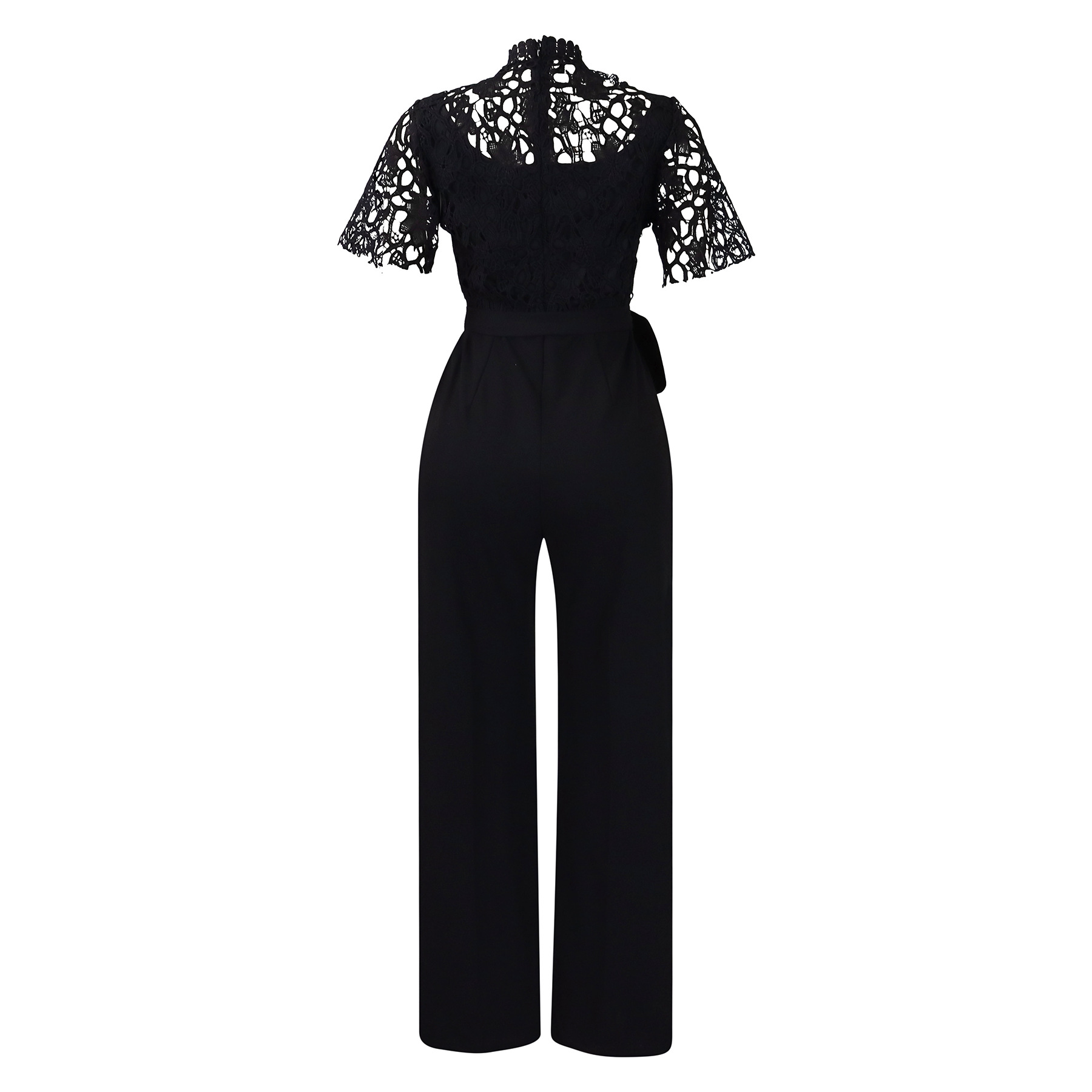 546g Weight Short Sleeve Sleeve Length Polyester Fabric Type High Waist Waist Line Jumpsuits Pants Type Daily Occasion Loose Fit Type Solid Color Pattern Summer Season Women's Gender Lace Design Casual Style Women's Daily Casual Solid Color Lace Jumpsuits 44