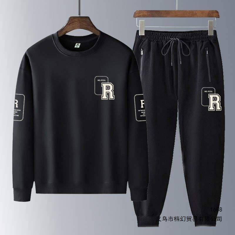 Plus-size men's sportswear set, oversized and loose-fitting casual sweatshirt, a complete outfit for larger men
