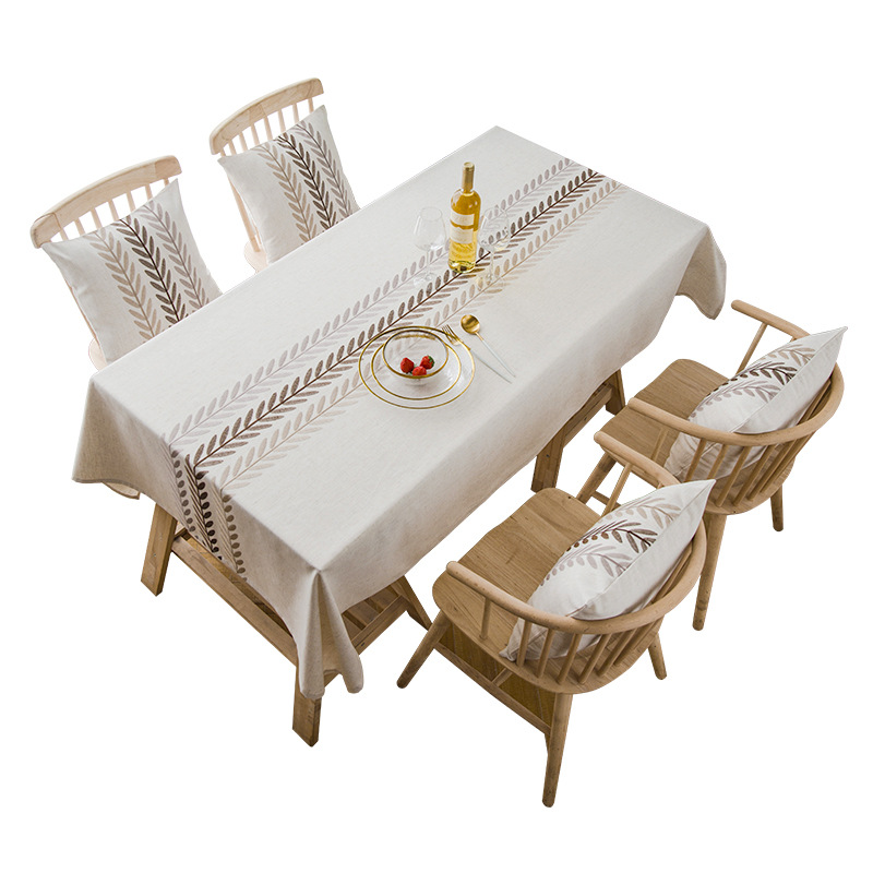 Polyester Linen Waterproof Modern Leaf Flower Runner Embroidered Geometric Tablecl Rectangular Coffee Dining Table_voghion.com