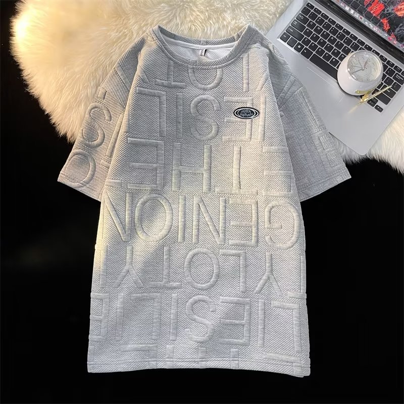 Traje de verano de los hombres de moda todo fósforo color sólido casual Camiseta de manga corta waffle Top marca de moda coreana INS shorts