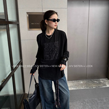 JVV十三行2025秋季新款时尚烫钻长袖上衣宽松休闲百搭T恤女00617