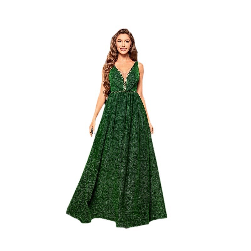 Vestido de Noche para Fiesta de Poliéster, Cuello en V profundo, Sin Mangas, Espalda Descubierta, para Reunión Anual